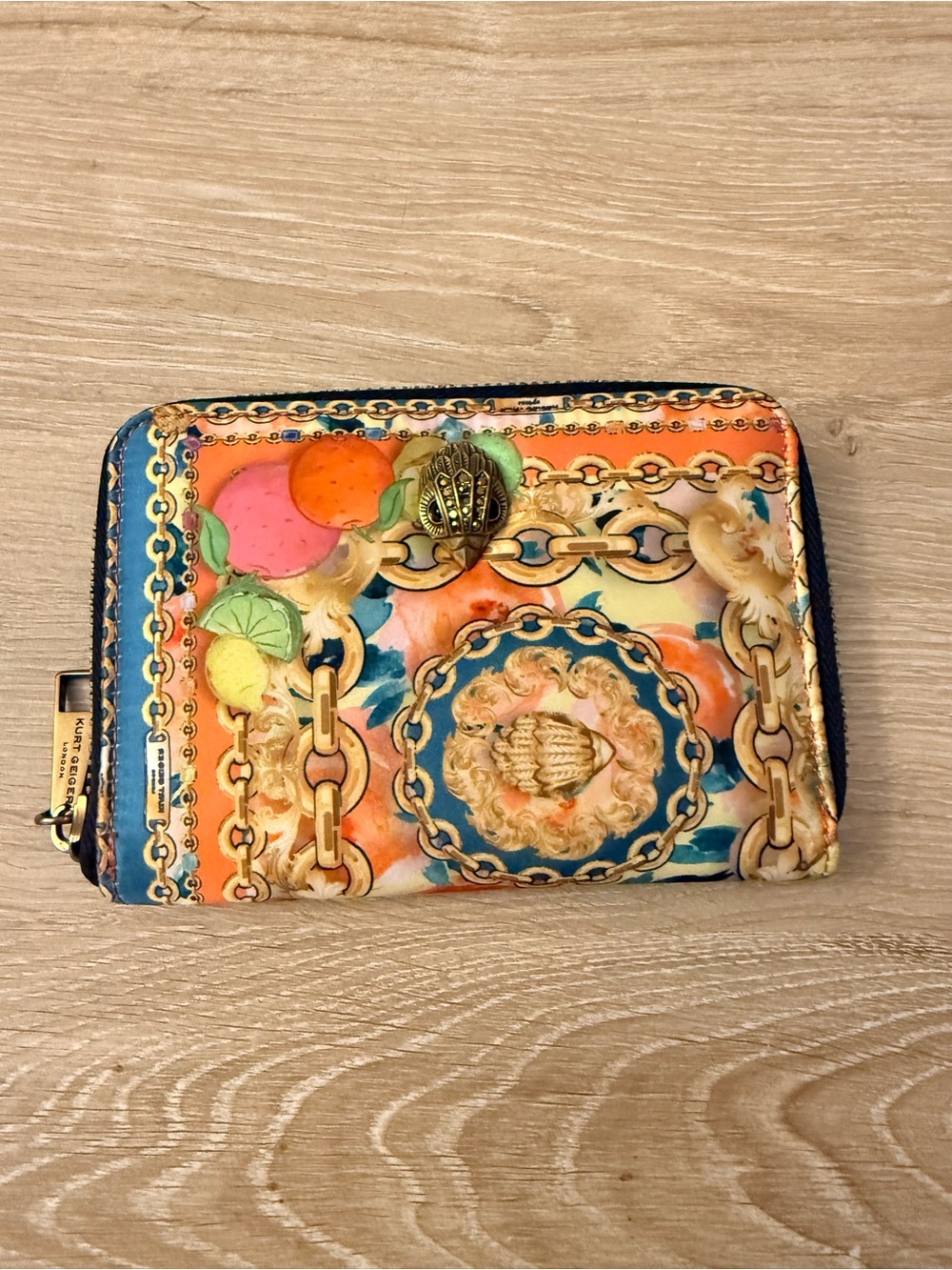 Kurt Geiger Multicolor Chain-Print Zip Wallet with Gold Emblem